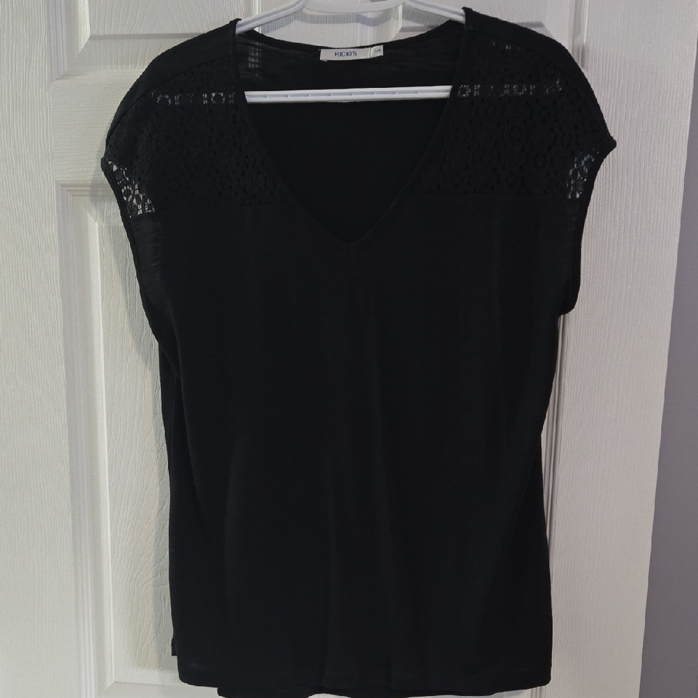 Ricki's Black V-Neck Blouse with Lace Shoulders